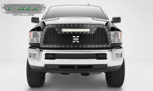 T-Rex Billet - 7314521 | T-Rex Laser Torch Series Grille | Laser Cut Pattern | Mild Steel | Black | Chrome Studs | 1 Pc | Replacement