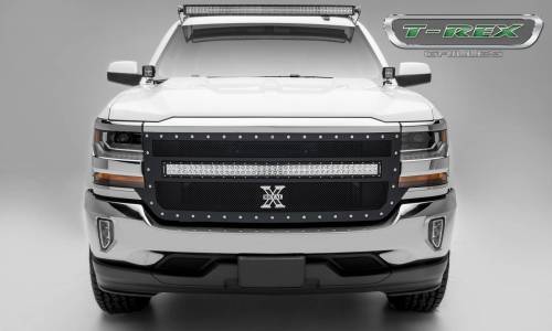 T-Rex Billet - 6311271 | T-Rex Torch Series LED Light Grille | Small Mesh | Mild Steel | Black | Chrome Studs | 1 Pc | Replacement | 1 - 40 in. LED Light