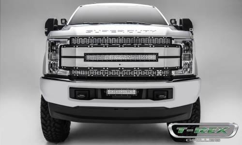 T-Rex Billet - 6315495 | T-Rex Torch Al Series LED Grille | Laser Cut Pattern | Aluminum | Black | Brushed Mesh And Trim | Chrome Studs | 1 Pc | Replacement