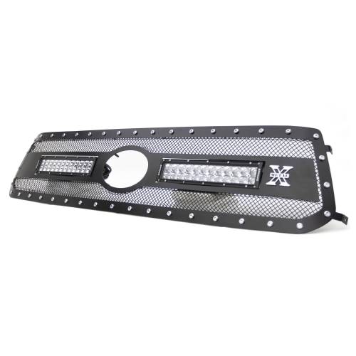 T-Rex Billet - 6319661 | T-Rex Torch Series LED Light Grille | Small Mesh | Mild Steel | Black | Chrome Studs | 1 Pc | Replacement | w/OE Logo Provision