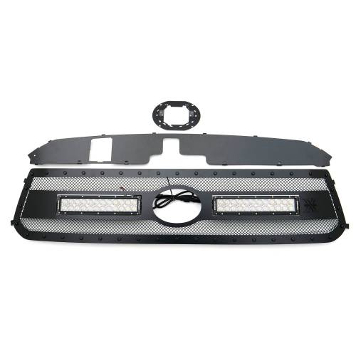 T-Rex Billet - 6319661-BR | T-Rex Stealth Torch Series LED Light Grille | Small Mesh | Mild Steel | Black | Black Studs | 1 Pc | Replacement | w/OE Logo Provision