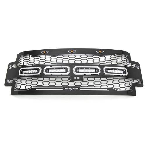 T-Rex Billet - 6515631 | T-Rex Revolver Series LED Grille | Laser Cut Pattern | Mild Steel | Black | Chrome Studs | 1 Pc | Replacement