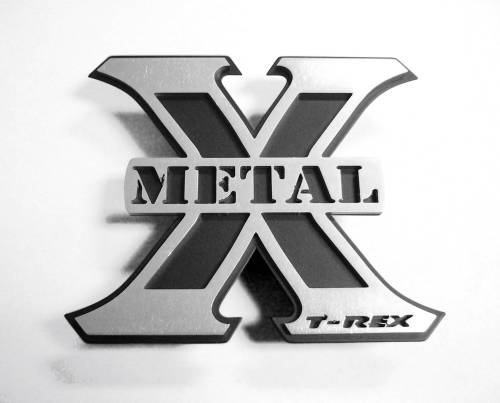 T-Rex Billet - 6710016 | T-Rex X-Metal Series Logo Badge | Mild Steel | Black | Brushed | 1 Pc | Bolt-On | 4.5 x 5 in.