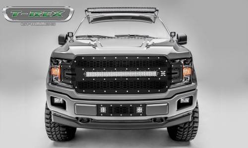 T-Rex Billet - 7315711 | T-Rex Laser Torch Series Grille | Laser Cut Pattern | Mild Steel | Black | Chrome Studs | 1 Pc | Replacement | Incl. 30 in. LED