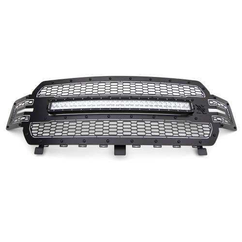 T-Rex Billet - 7315711-BR | T-Rex Stealth Laser Torch Series Grille | Laser Cut Pattern | Mild Steel | Black | Black Studs | 1 Pc | Replacement | Incl. 30 in. LED