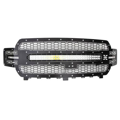 T-Rex Billet - 7315751 | T-Rex Laser Torch Series Grille | Laser Cut Pattern | Mild Steel | Black | Chrome Studs | 1 Pc | Replacement | Incl. 30 in. LED