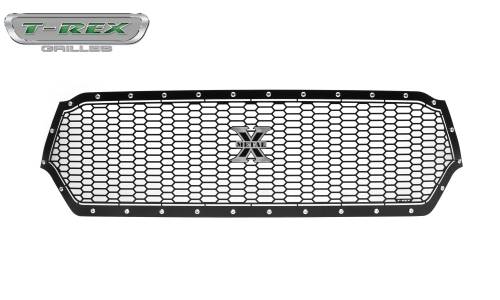 T-Rex Billet - 7714651 | T-Rex Laser X Series Grille | Laser Cut Pattern | Mild Steel | Black | Chrome Studs | 1 Pc | Replacement