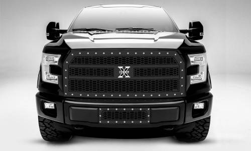 T-Rex Billet - 7715731 | T-Rex Laser X Series Grille | Laser Cut Pattern | Mild Steel | Black | Chrome Studs | 1 Pc | Replacement