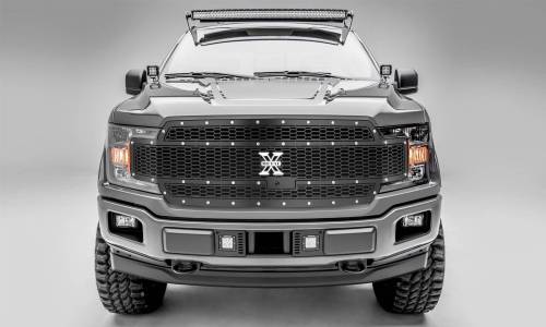 T-Rex Billet - 7715891 | T-Rex Laser X-Metal Series Grille | Laser Cut Pattern | Mild Steel | Black | Chrome Studs | 1 Pc | Replacement