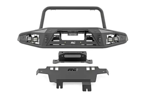 Rough Country - 51205 | Rough Country Front Tubular Bumper With 4 LED Cube Lights For Ford Bronco | 2021-2023 | With Winch Plate