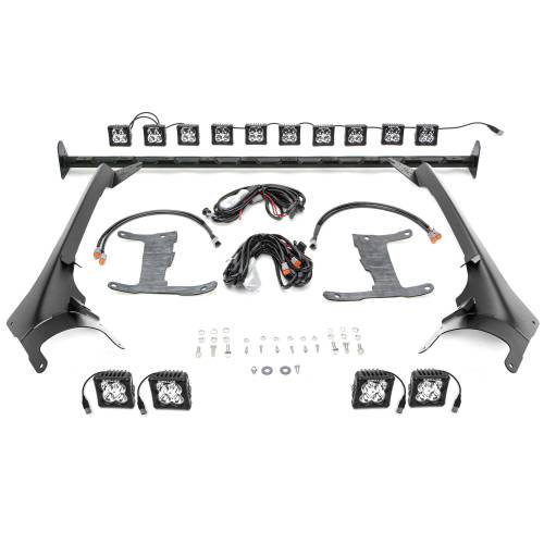 ZROADZ - Z934931-KIT4AW | ZROADZ Multi-LED Roof Cross Bar and 4-Pod A-Pillar Complete KIT, Includes (14) 3-Inch ZROADZ Light Pods (2018-2023 Wrangler JL, 2020-2023 Gladiator JT)