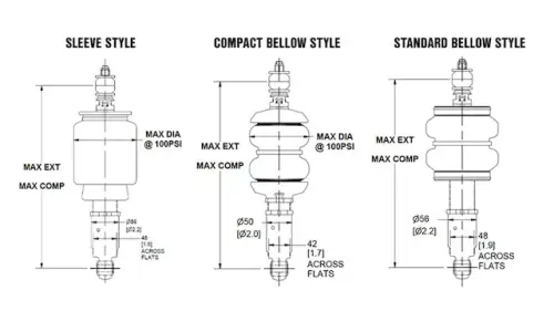 Air Lift Performance - 78689 | Air Lift Performance Builder Series Shocks, Compact Bellow With Short Shock And Eye To Stud End Treatments