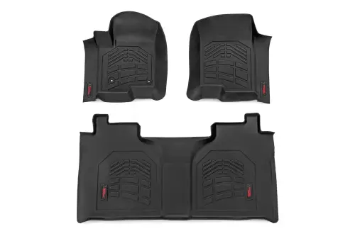 Rough Country - SM21612 | Rough Country Sure Fit Floor Mats For Chevrolet Silverado / GMC Sierra 1500/2500 HD/3500 HD | 2019-2024 | Crew Cab, Front Bucket & Rear