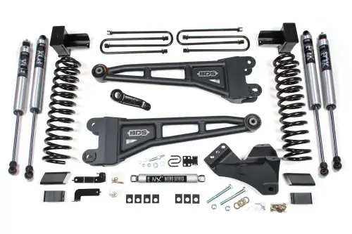 BDS Suspension - BDS1520FS | BDS Suspension 4 Inch Lift Kit With Radius Arm For Ford F-250 / F-350 Super Duty 4WD | 2017-2019 | Diesel, 5 Inch Block With 2 Leaf Main, Fox 2.0 Performance Series Shocks