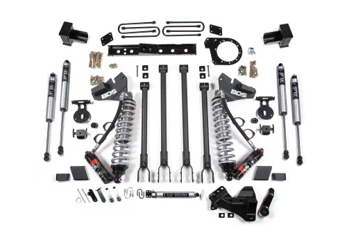 BDS Suspension - BDS1527FPE | BDS Suspension 6 Inch Lift Kit With 4-Link & Fox 2.5 Performance Elite Coil-over Conversion For Ford F-250 / F-350 Super Duty 4WD | 2017-2019 | Diesel, 5 Inch Block With 2 Leaf Main