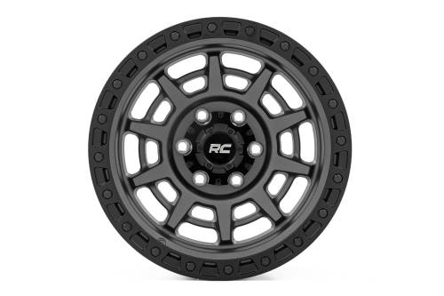 Rough Country - 85170917A | Rough Country 85 Series Wheel | Simulated Beadlock | Gunmetal Gray/Black | 17x9 | 6x135 | -12mm