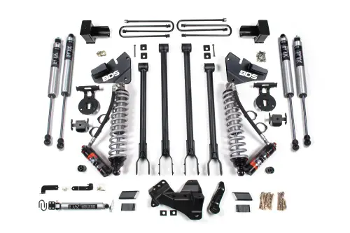 BDS Suspension - BDS1537FPE | BDS Suspension 4 Inch Lift Kit 4-Link Fox 2.5 Performance Elite Coil-Over Conversion For Ford F-250 / F-350 Super Duty 4WD | 2017-2019 | Diesel, 5 Inch Block With 2 Leaf Main