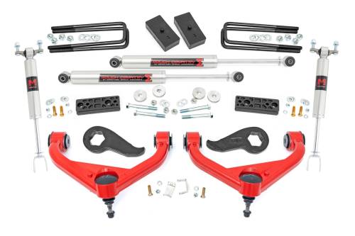 Rough Country - 95830RED | Rough Country 3 Inch Lift Kit Red Control Arms N3 Shocks (2020-2025 Silverado, Sierra 2500 HD Without Factory Rear Overloads)