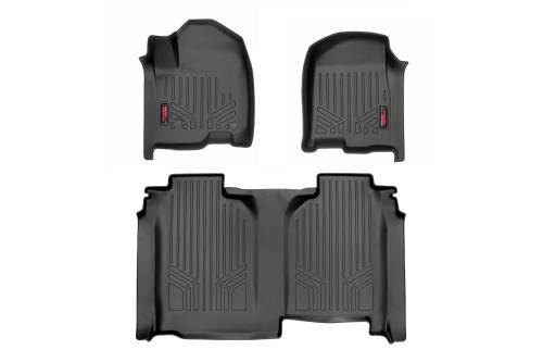 Rough Country - M-21614 | Rough Country Floor Mats Front & Rear (2019-2025 Silverado, Sierra 1500 2WD/4WD | 2020-2025 Silverado, Sierra 2500 HD, 3500 HD 2WD/4WD | Bucket Seats w/o Factory Under Seat Storage)