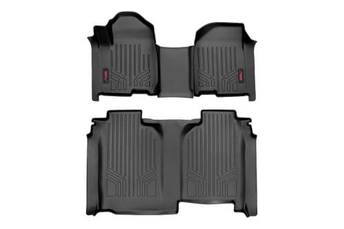 Rough Country - M-21615 | Rough Country Floor Mats Front & Rear (2019-2025 Silverado, Sierra 1500 2WD/4WD | 2020-2025 Silverado, Sierra 2500 HD, 3500 HD 2WD/4WD | Bench Seats w/o Factory Under Seat Storage)