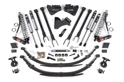 BDS Suspension - BDS1555FPE | BDS Suspension 4 Inch Lift Kit With 4-Link Fox 2.5 Performance Elite Coil-Over Conversion For Ford F-250 / F-350 Super Duty 4WD | 2017-2019 | Diesel | Rear Leaf Springs