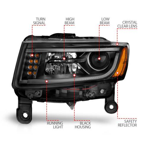 Anzo USA - 111329 | Anzo USA Projector Headlights w/ Plank Style Black (2014-2016 Grand Cherokee)