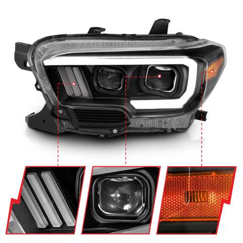 Anzo USA - 111379 | Anzo USA Projector Headlights Plank Style Black w/ LED DRL (2016-2023 Tacoma)