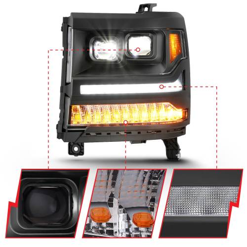 Anzo USA - 111420 | Anzo USA Led Projector Headlights Plank Style Black (2016-2018 Silverado 1500)