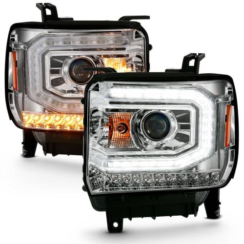 Anzo USA - 111486 | Anzo USA Projector Headlight Plank Style Chrome w/ Sequential Signal (2016-2019 Sierra 1500)