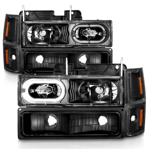 Anzo USA - 111507 | Anzo USA Crystal Halo Headlights Black w/ Signal & Side Markers 8pcs (1994-1998 C,K1500 | 1994-2000 C,K2500, 3500 | 1994-1999 Suburban, Tahoe)
