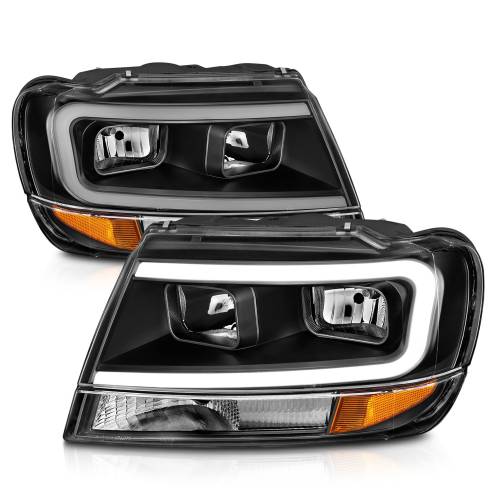 Anzo USA - 111537 | Anzo USA Crystal Headlights w/ Light Bar Black (1999-2004 Grand Cherokee)