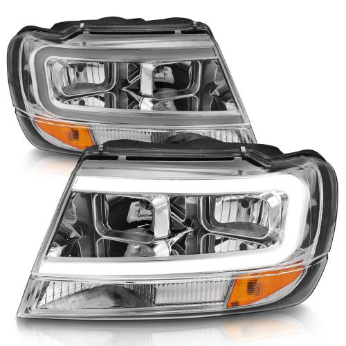 Anzo USA - 111538 | Anzo USA Crystal Headlights w/ Light Bar Chrome (1999-2004 Grand Cherokee)