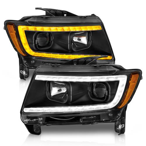 Anzo USA - 111568 | Anzo USA Projector Headlights w/ Light Bar Switchback Black Housing (2011-2013 Grand Cherokee)