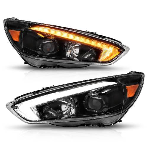 Anzo USA - 121564 | Anzo USA Projector Headlights w/ Light Bar Switchback Black Housing w/ DRL (2015-2018 Focus)