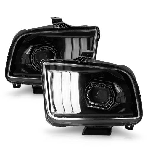 Anzo USA - 121566 | Anzo USA Projector Headlights w/ Light Bar Black Housing (2005-2009 Mustang)