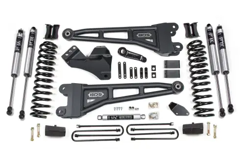 BDS Suspension - BDS1931FS | BDS Suspension 4 Inch Lift Kit With Radius Arm For Ford F-250/F-350 Super Duty 4WD | 2005-2007 | Diesel | Rear Lift Block Kit Without Factory Overload, Fox 2.0 Performance Series Shocks