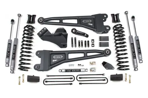 BDS Suspension - BDS1931H | BDS Suspension 4 Inch Lift Kit With Radius Arm For Ford F-250/F-350 Super Duty 4WD | 2005-2007 | Diesel | Rear Lift Block Kit Without Factory Overload, NX2 Nitro Series Shocks