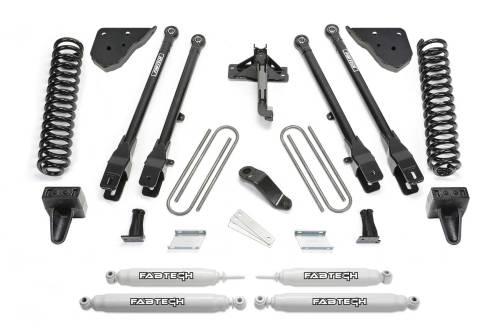 Fabtech Motorsports - FTSK2409 | Fabtech 4 Inch 4 Link System With Coils and Performance Shocks (2023-2024 F250, F350 Super Duty 4WD Diesel)