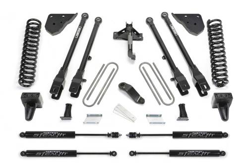 Fabtech Motorsports - FTSK2409M | Fabtech 4 Inch 4 Link System With Coils and Stealth Shocks (2023-2024 F250, F350 Super Duty 4WD Diesel)