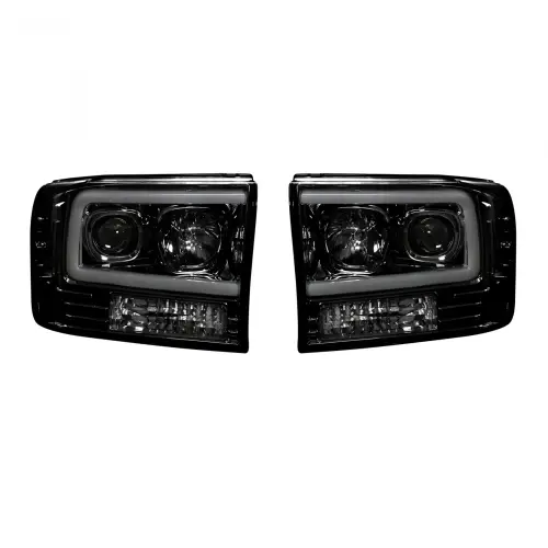 Recon Truck Accessories - 264192BKC | Recon Projector Headlights OLED Halos DRL Smoked/Black (1999-2004 F250, F350 Super Duty)