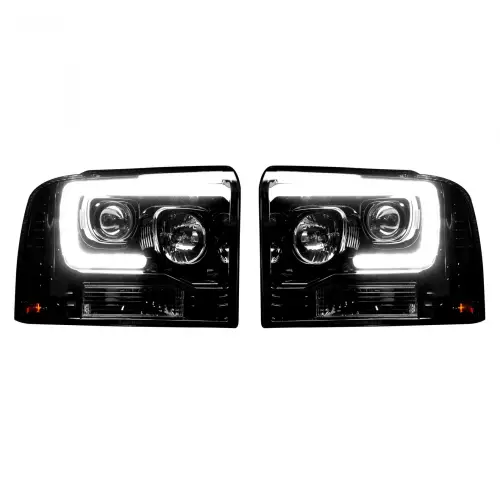 Recon Truck Accessories - REC264193BKC | Recon Projector Headlights OLED Halos DRL Smoked/Black (2005-2007 F250, F350 Super Duty)