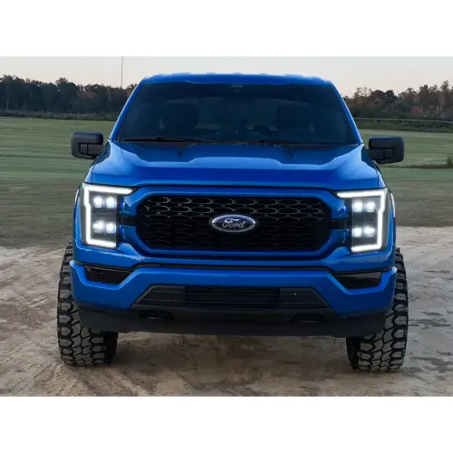 Recon Truck Accessories - REC264490BKCS | Recon LED Headlights w/ Ultra High Power LED Hi & Low Beam & Smooth OLED DRL & Scanning Switchback Amber LED Turn Signals Smoked/Black (2021-2023 F150 Replaces OEM LED Style Head Lights Only)