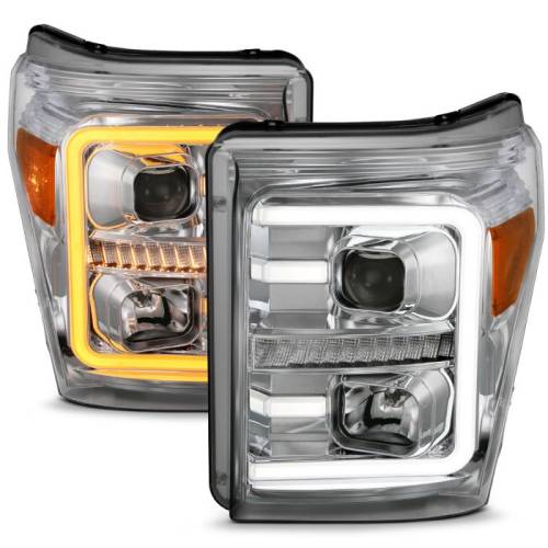 Anzo USA - 111407 | Anzo USA Projector Headlights Plank Style w/ Switchback Chrome (2011-2016 F250, F350 Super Duty