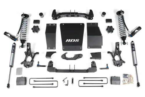 BDS Suspension - BDS712FDSC | BDS Suspension 4 Inch Lift Kit With Fox 2.5 Coil Over For Chevrolet Silverado / GMC Sierra 1500 4WD (2014-2018) | Factory Control Arm Is Cast Steel, Rear Block Kit Lift, Rear Fox 2.5 Coil Over With DSC Adjuster