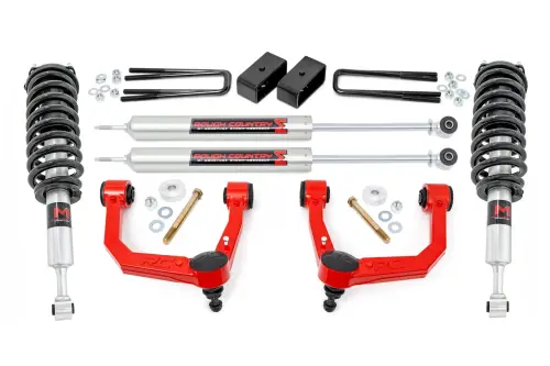 Rough Country - 74240RED | Rough Country 3.5 Inch Lift Kit With Upper Control Arms For Toyota Tacoma 4WD (2005-2023) | Red Finish, Front M1 Struts, Rear M1 Shocks