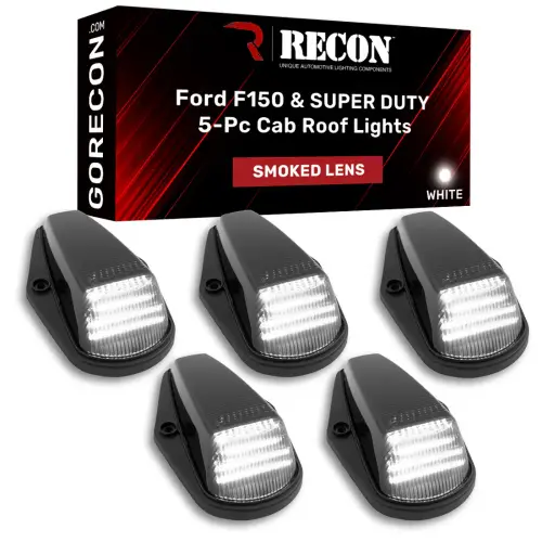 Recon Truck Accessories - 264100WHBK | Recon 5 Piece Cab Light Set LED Smoked Lens with White LEDs (1988-1998 F250, F350 | 1984-1996 F150)