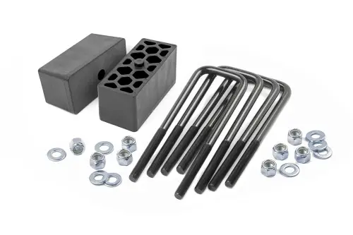 Rough Country - 6521 | Rough Country 2.5 Inch Block And U-Bolt Kit (2019-2025 Silverado, Sierra 1500 2WD/4WD | Multi Leaf Spring)