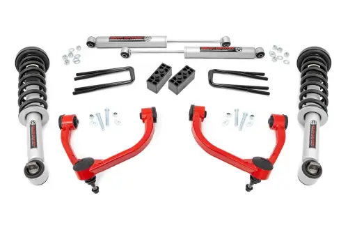 Rough Country - 54531RED | Rough Country 3 Inch Lift Kit For Ford F-150 4WD (2014-2020) | Control Arm Finish Red, N3 Struts With N3 Rear Shocks