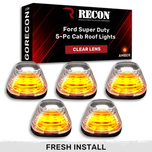 Recon Truck Accessories - 264143CL | Recon 5 Piece Cab Light Set LED Clear Lens in Amber (1999-2016 F250, F350 Super Duty |DID NOT come with factory installed cab roof lights)