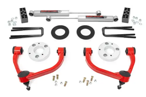 Rough Country - 51014RED | Rough Country 3 Inch Lift Kit For Ford F-150 4WD (2014-2020) | Red Finish, Strut Spacers With N3 Rear Shocks